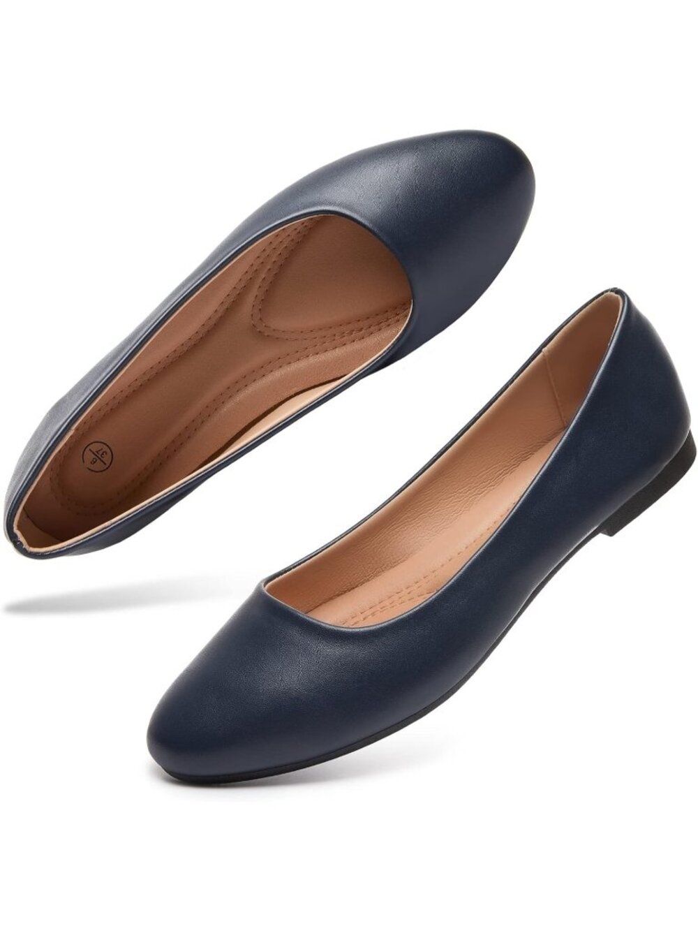 Women's Navy PU Leather Slip on Flats Ballet Flats Dress Comfortable Shoes